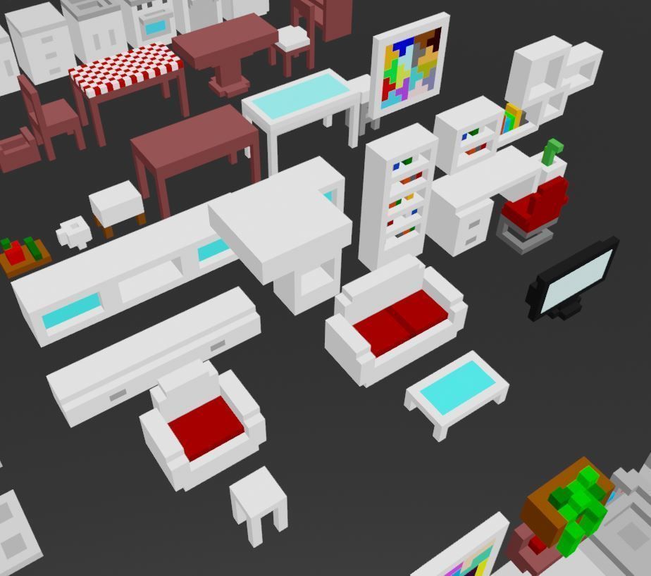 Voxel Home furniture pack Low-poly 3D model_5