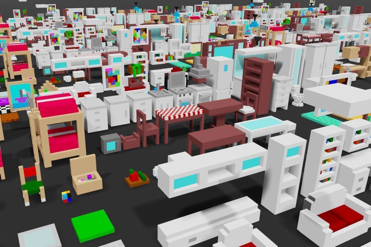 Voxel Home furniture pack Low-poly 3D model_1