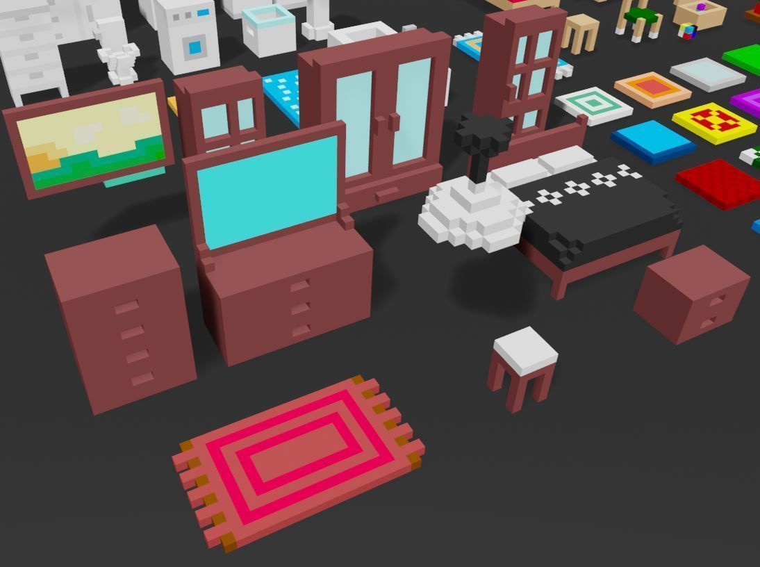 Voxel Home furniture pack Low-poly 3D model_6