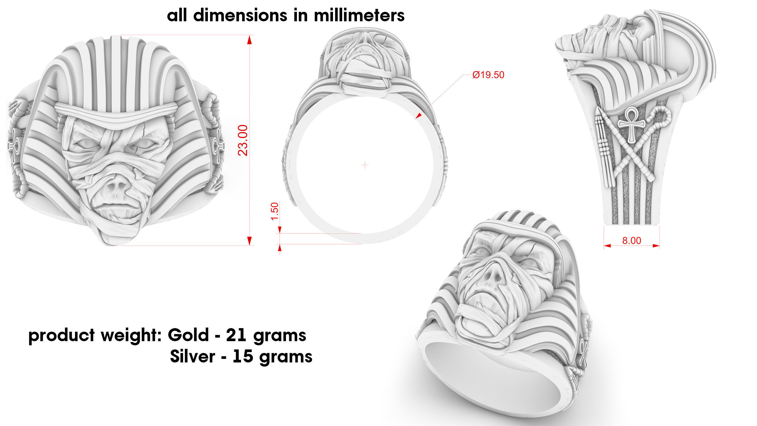 ring Pharaoh mummy 3D model 3D print model_7