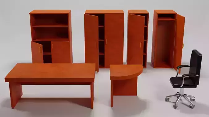 Wood office furniture Low-poly 3D model