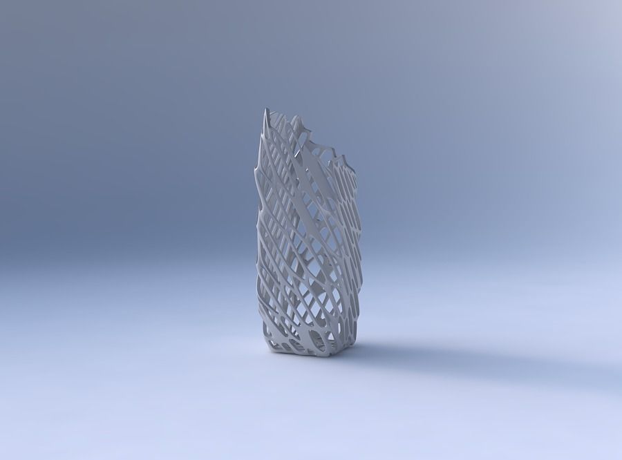 Vase bent rectangle with cracked and twisted organic lattice 3 3D print model_4