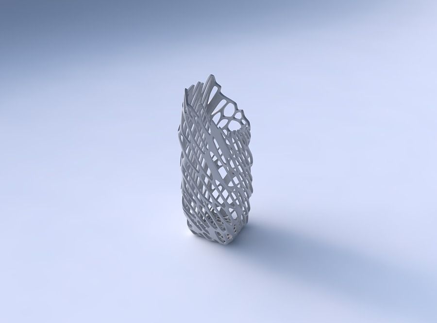 Vase bent rectangle with cracked and twisted organic lattice 3 3D print model_3
