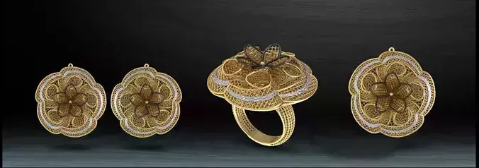 Nesting Flower Gold Electro-Fusion Prinable Ring 3D print model
