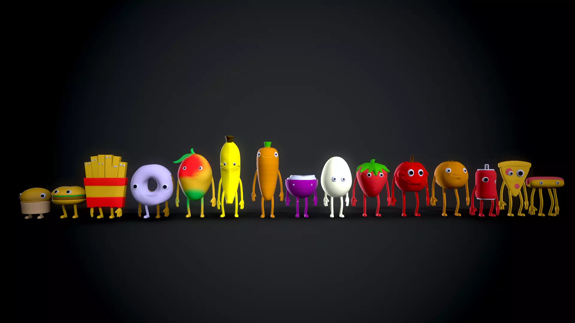 3D model 15 Food character collection VR / AR / low-poly | CGTrader
