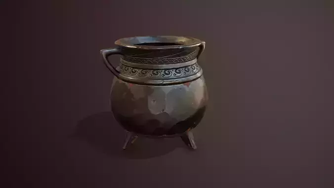 Stylized Iron Cauldron Low-poly 3D model