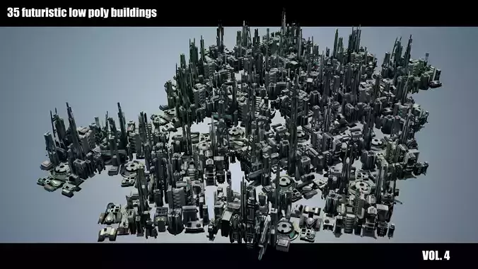 35 Futuristic Buildings VOL 4 Low-poly 3D model