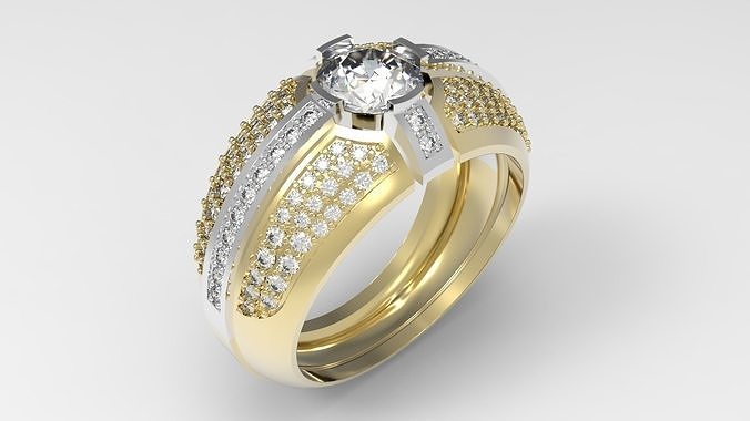ring ring gold and diamond engagement 3D print model