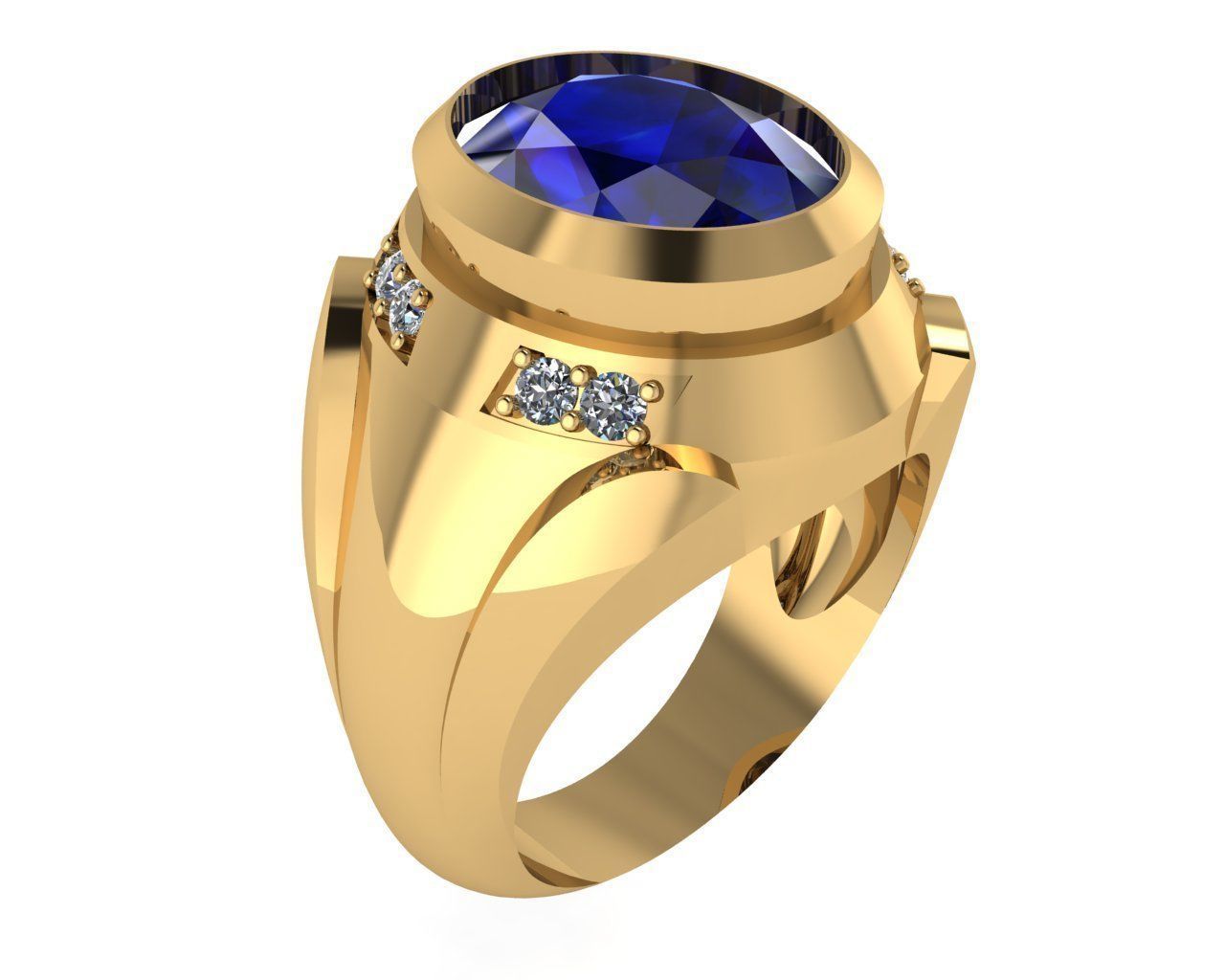 rings oval sapphire stone in gold ring 3D print model_3