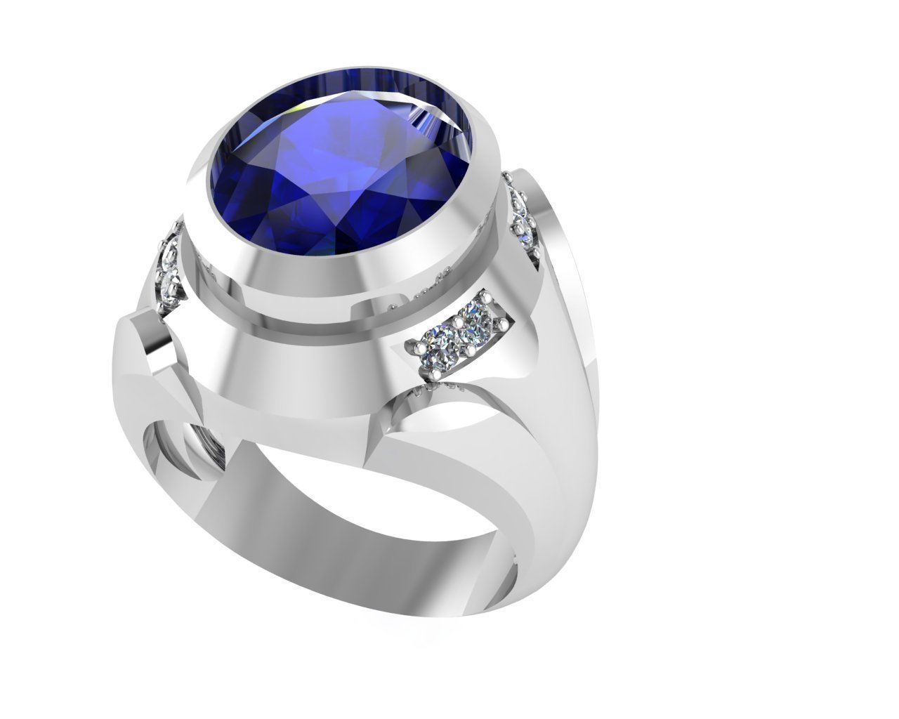 rings oval sapphire stone in gold ring 3D print model_4