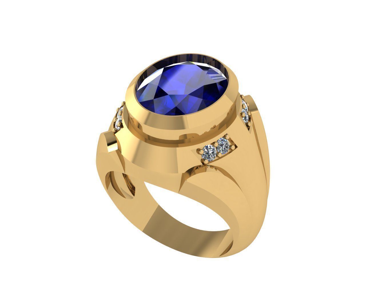 rings oval sapphire stone in gold ring 3D print model_1