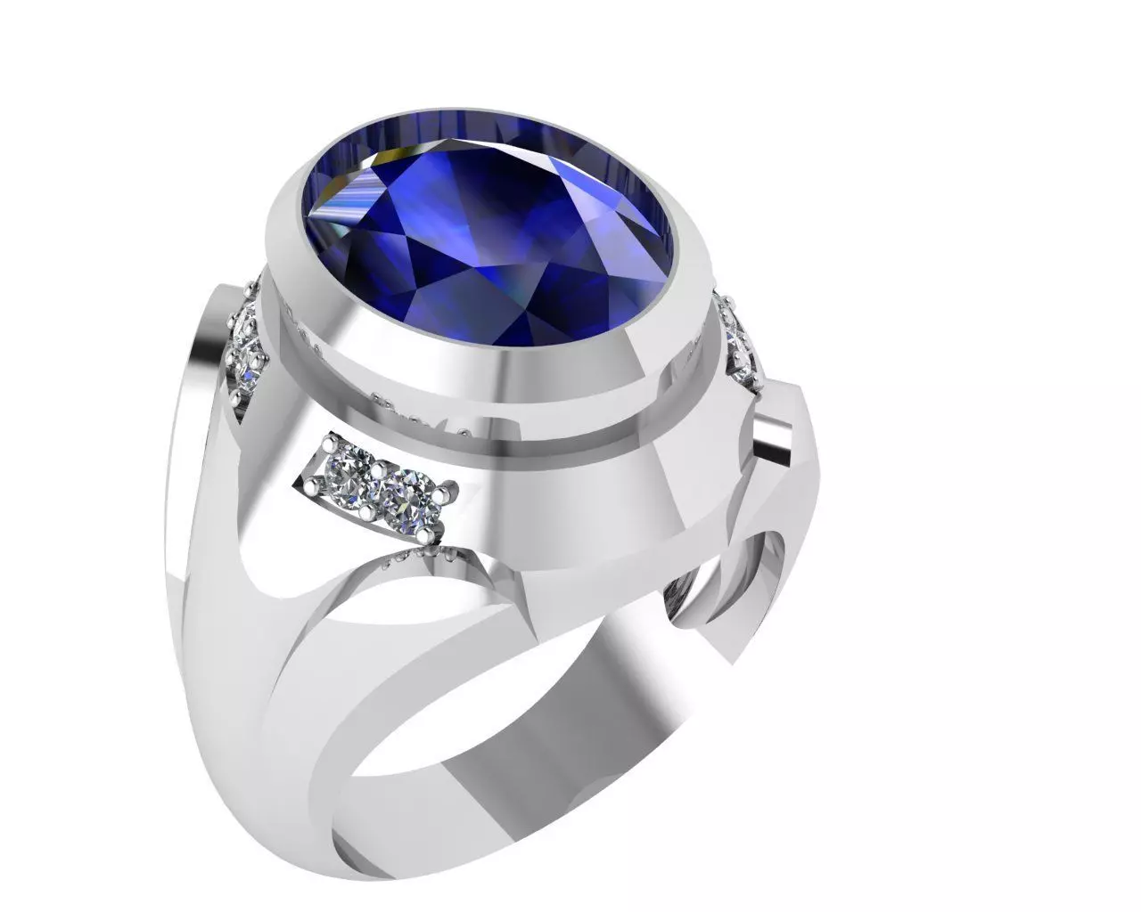 rings oval sapphire stone in gold ring 3D print model_0