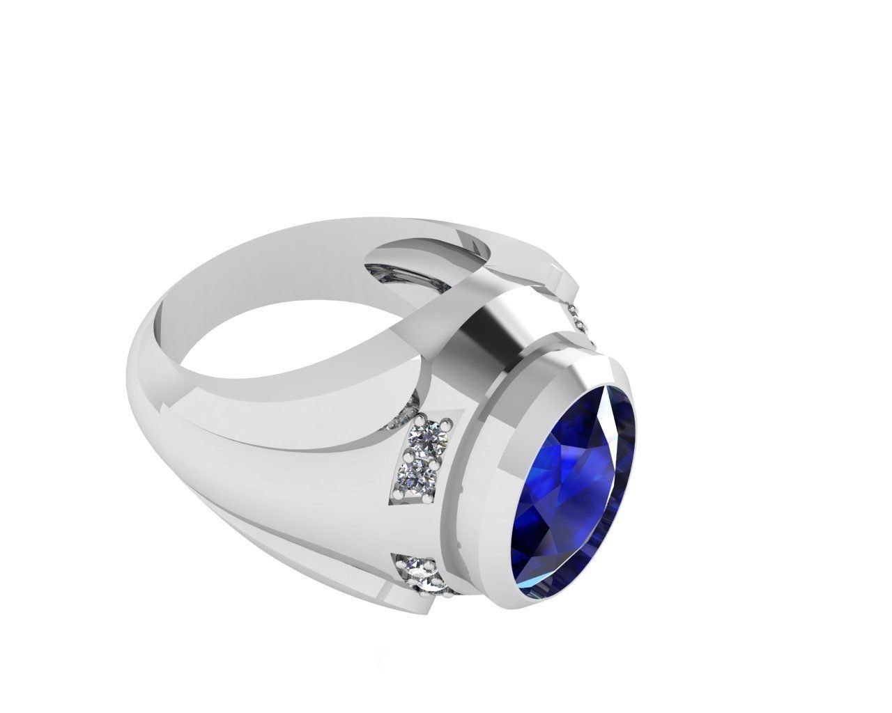 rings oval sapphire stone in gold ring 3D print model_2