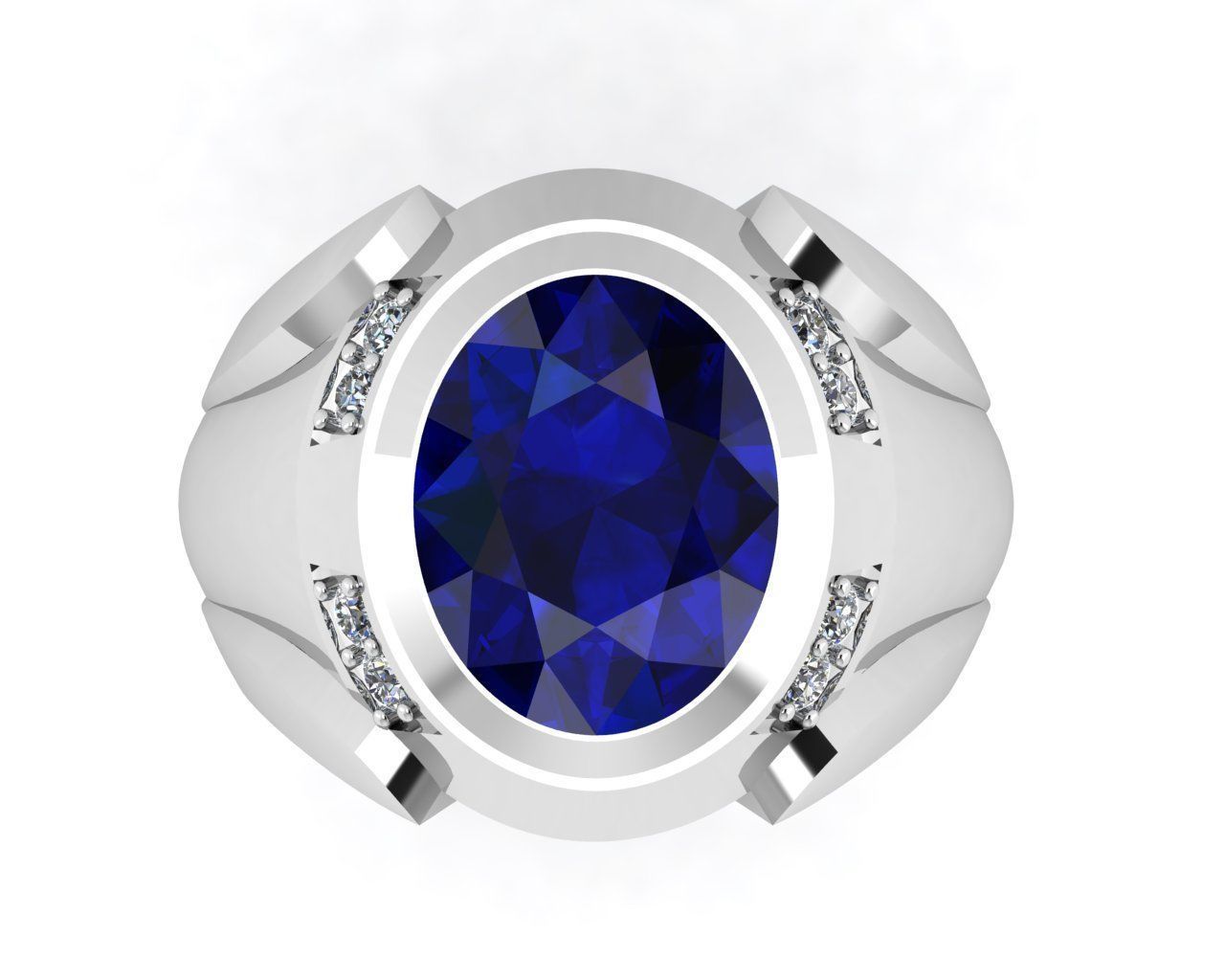 rings oval sapphire stone in gold ring 3D print model_6
