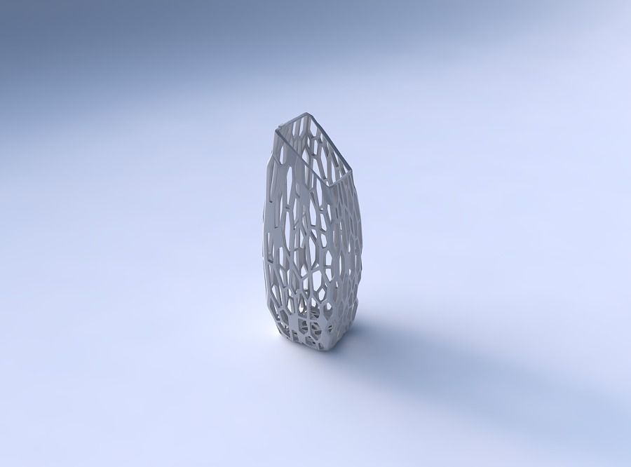Vase bent rectangle with faceted organic lattice 3D print model_3