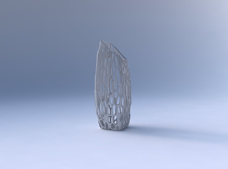 Vase bent rectangle with faceted organic lattice 3D print model_4