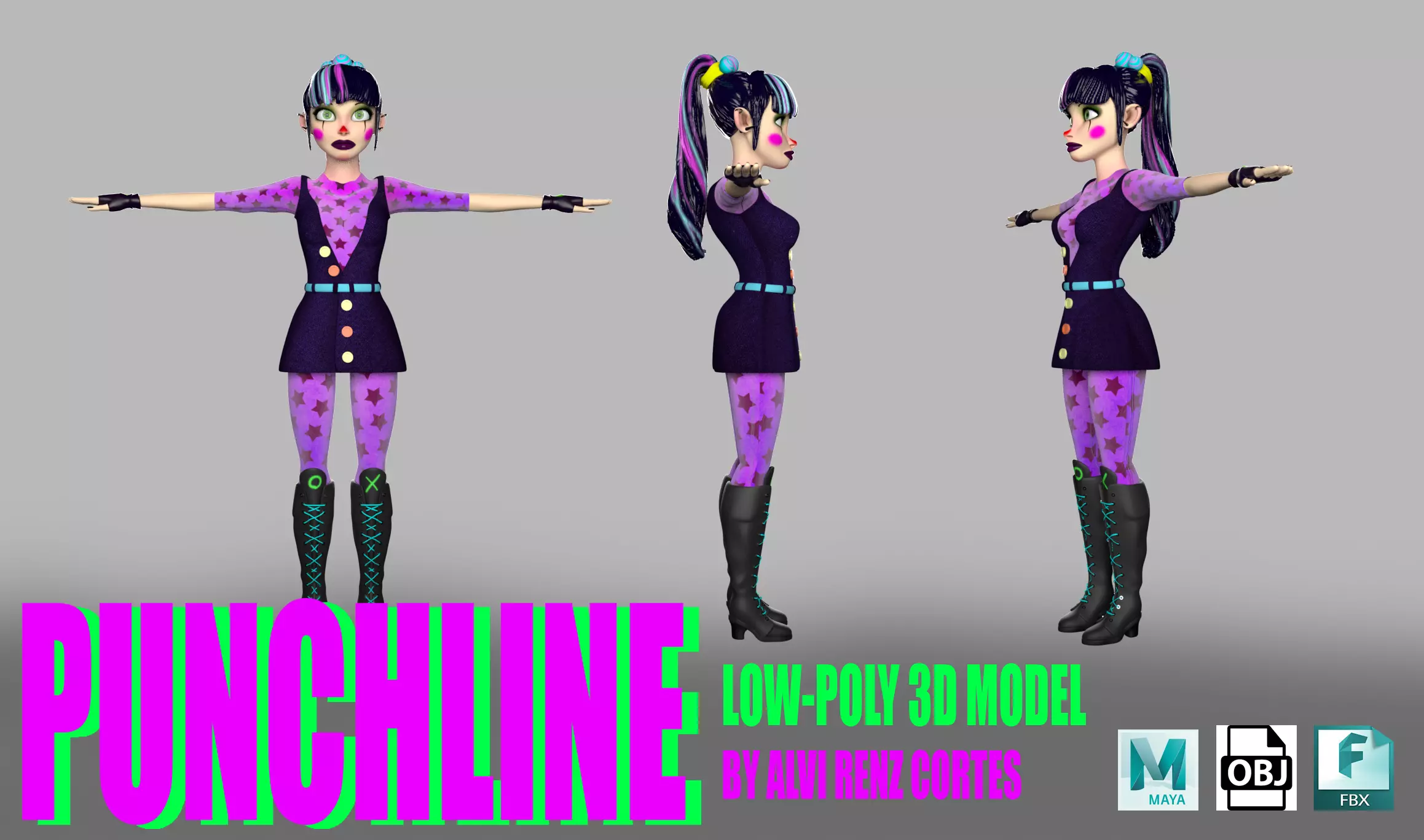 Punchline pair of boots with laces Low-poly 3D model