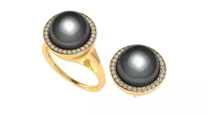 Rings and earrings with pearls  and diamonds  set