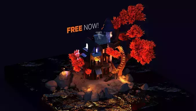 3D Creepy island house