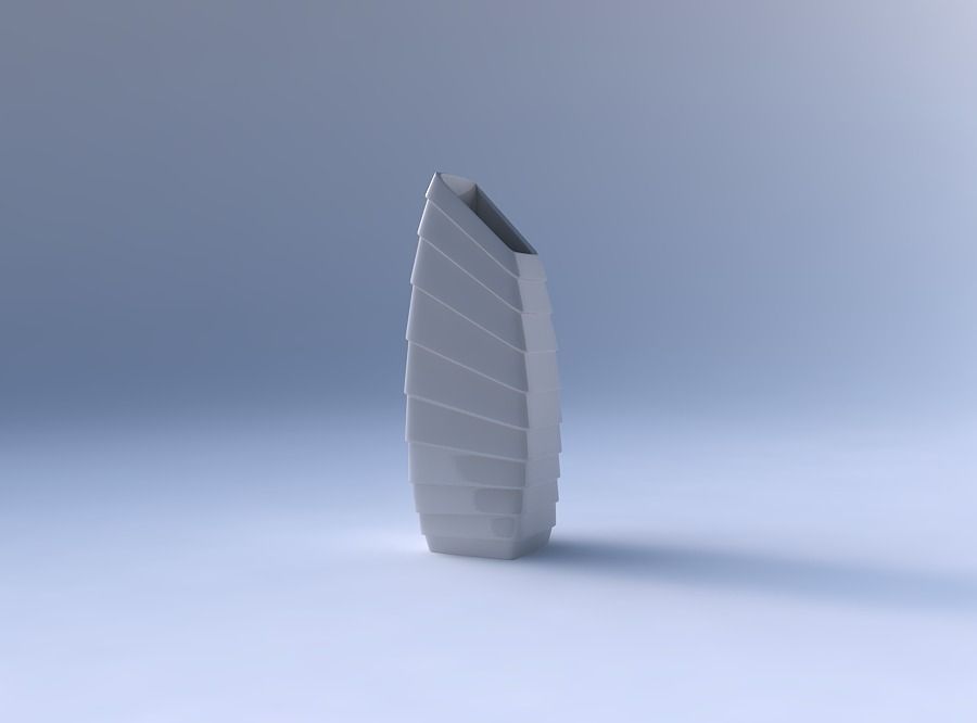 Vase bent rectangle with horizontal inverted layers 3D print model_4