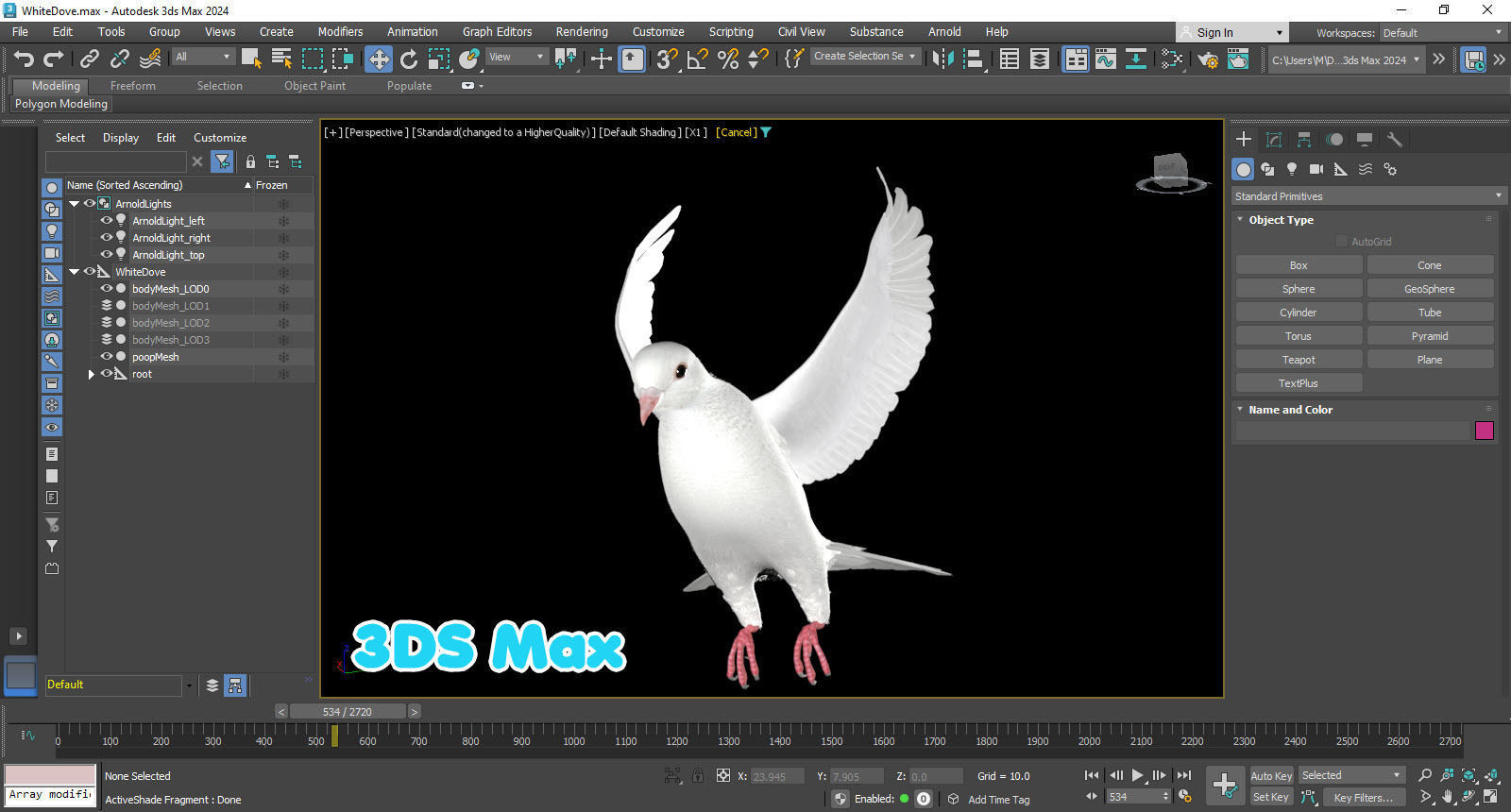 Realistic Animated White Dove Low-poly Low-poly 3D model_11