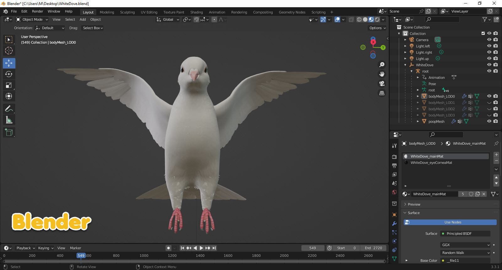 Realistic Animated White Dove Low-poly Low-poly 3D model_20