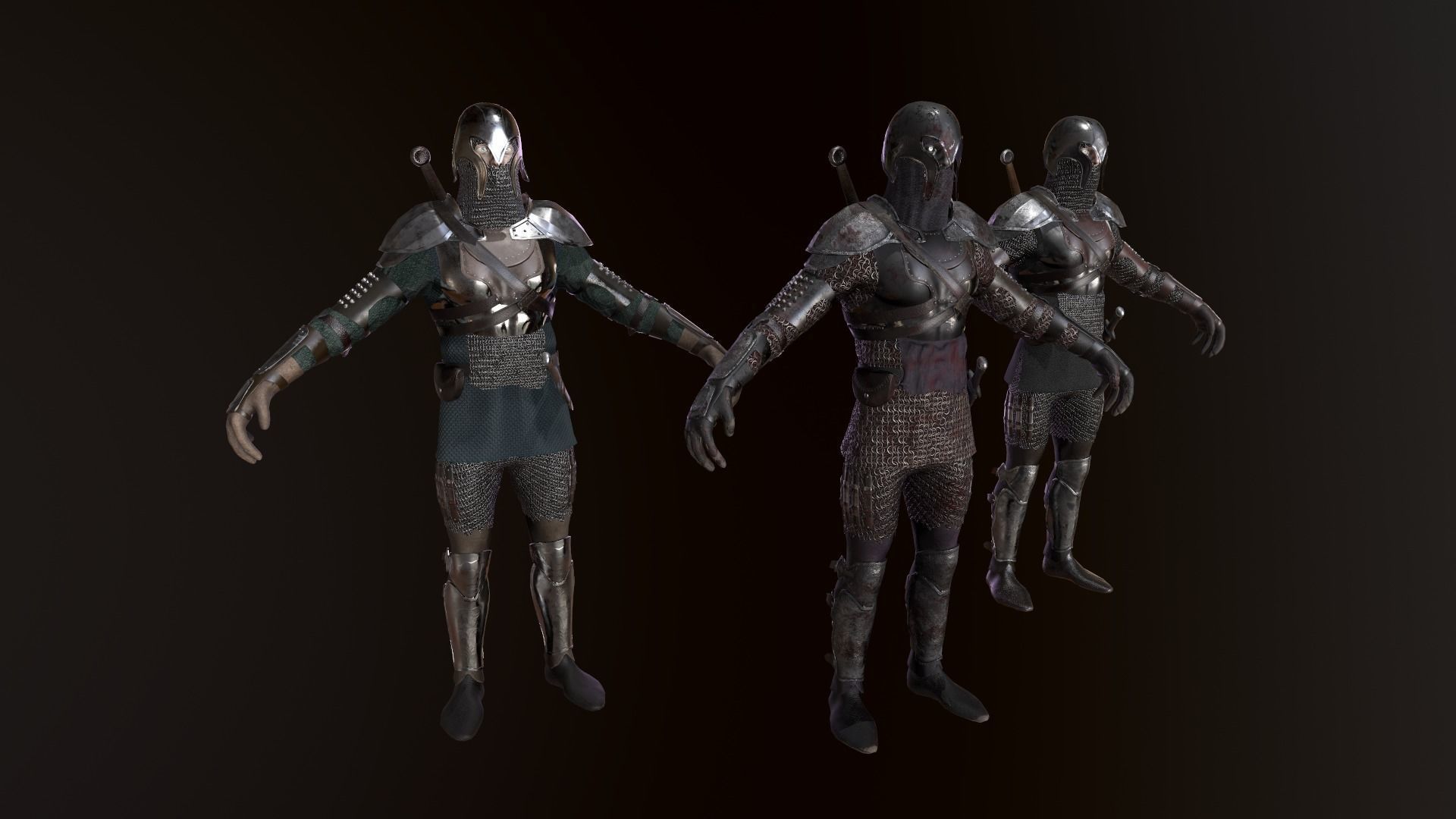 Medieval dark warrior  Low-poly 3D model_7