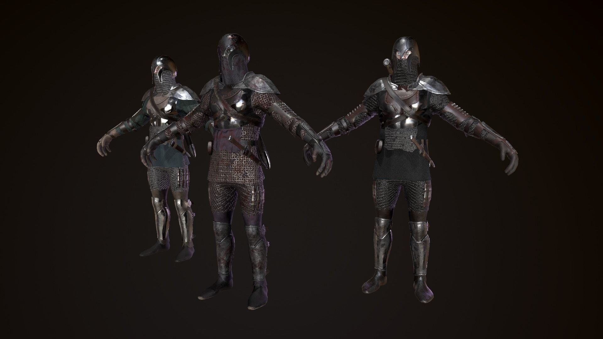 Medieval dark warrior  Low-poly 3D model_3