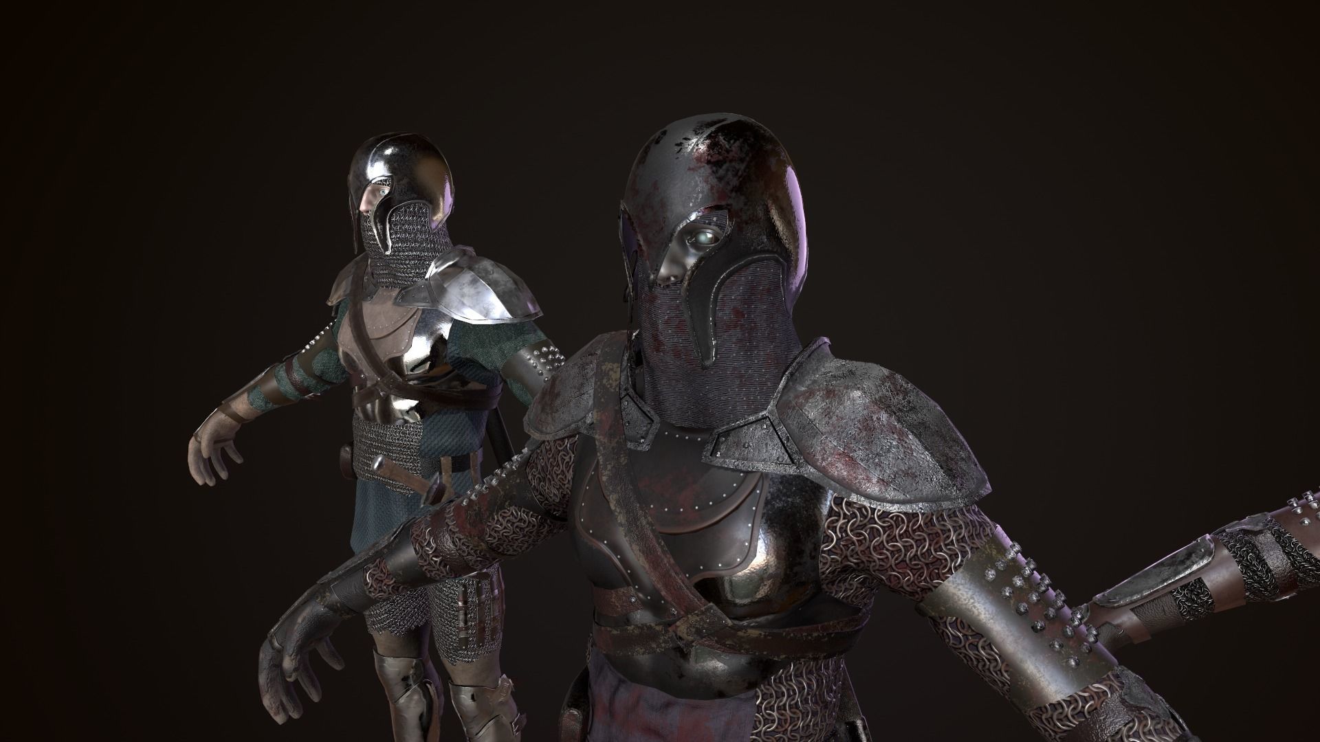 Medieval dark warrior  Low-poly 3D model_2