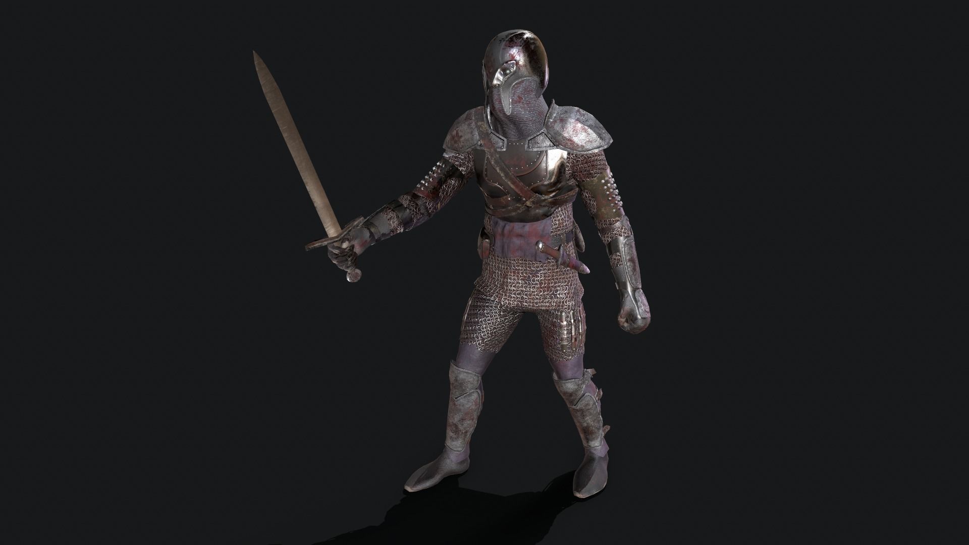 Medieval dark warrior  Low-poly 3D model_8