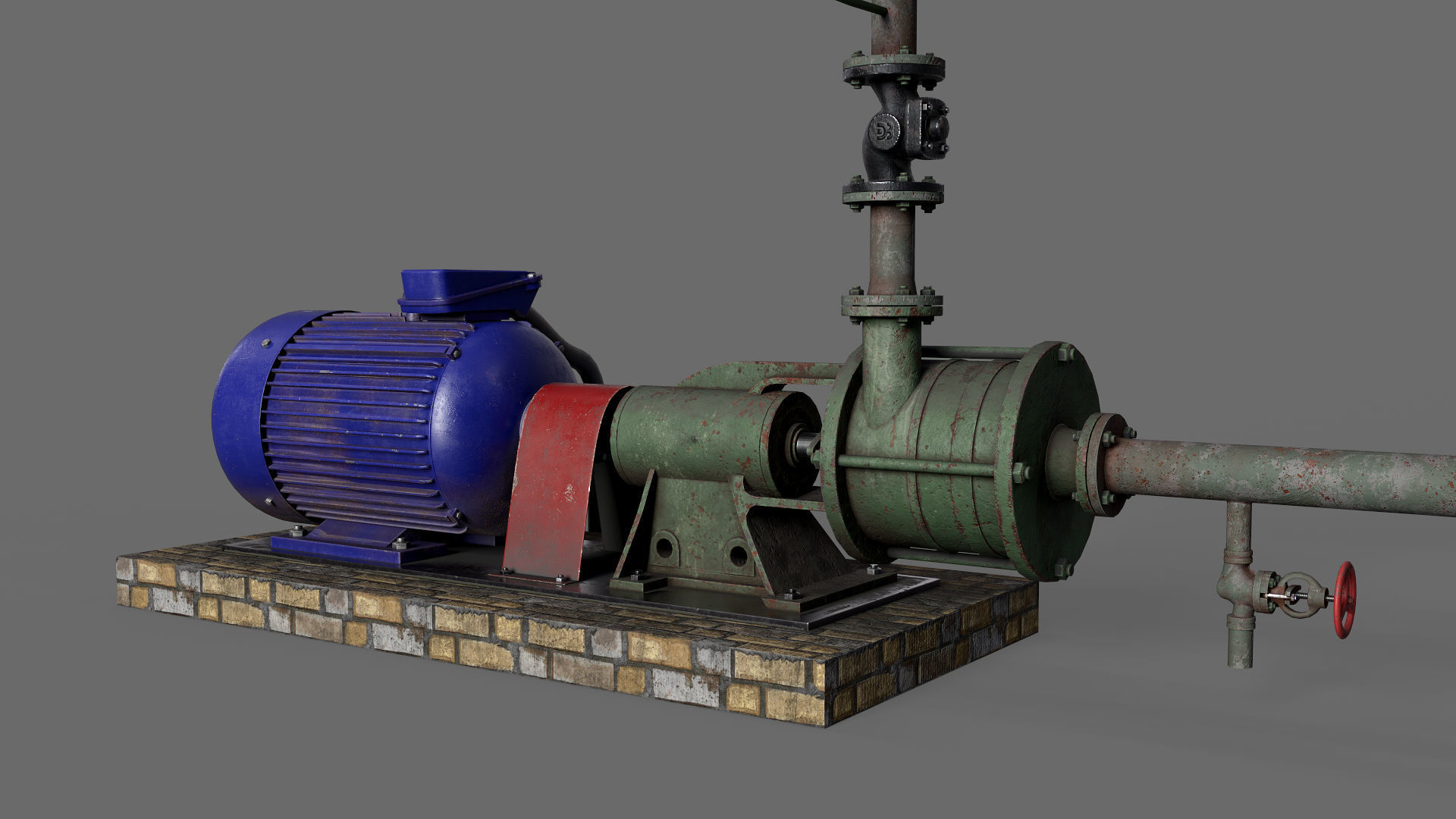 Old centrifugal  water pump  3D model_2
