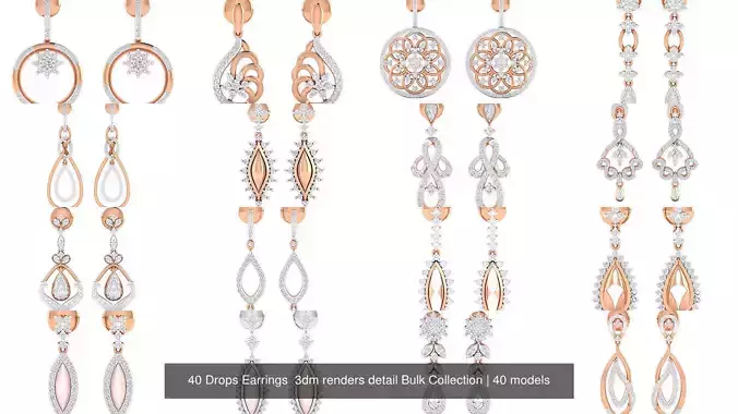40 Drops Earrings  3dm renders detail Bulk Collection 