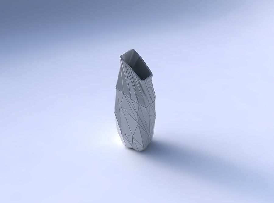 Vase bent rectangle with twisted random triangle plates 3D print model_3