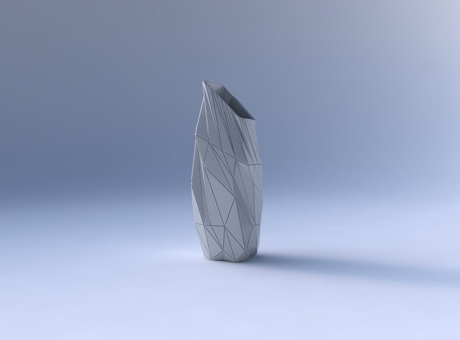 Vase bent rectangle with twisted random triangle plates 3D print model_4