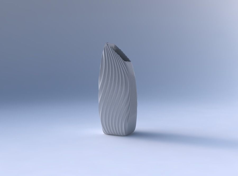 Vase bent rectangle with wavy extruded lines 4 3D print model_4