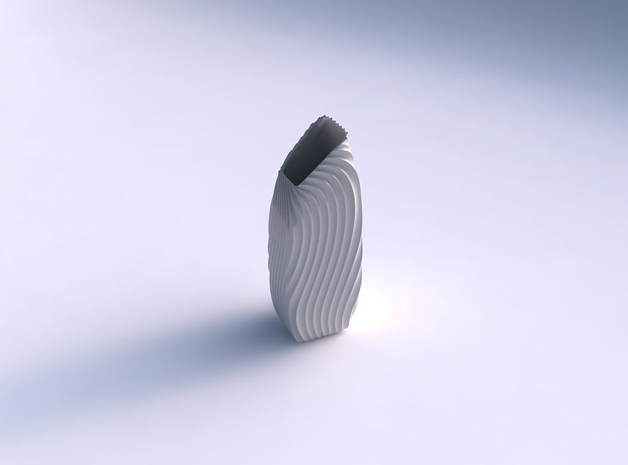 Vase bent rectangle with wavy extruded lines 4 3D print model_0