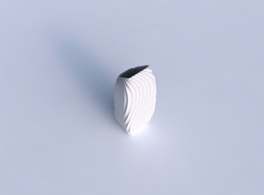 Vase bent rectangle with wavy extruded lines 4 3D print model_1