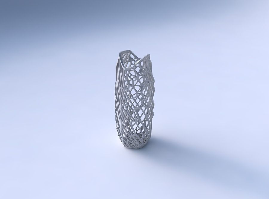 Vase double arc hexagon with faceted and twisted organic lattice 3D print model_3