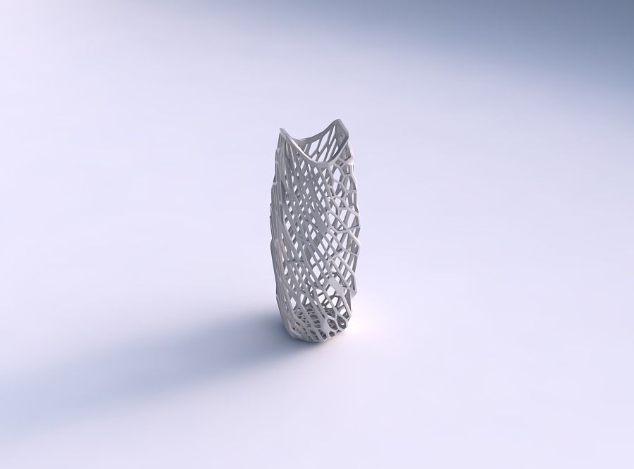 Vase double arc hexagon with faceted and twisted organic lattice 3D print model_0