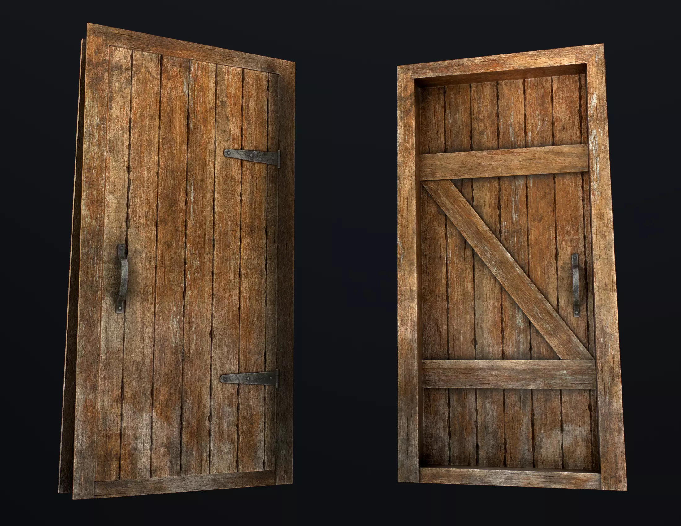 Old Wooden Door Low-poly 3D model_0