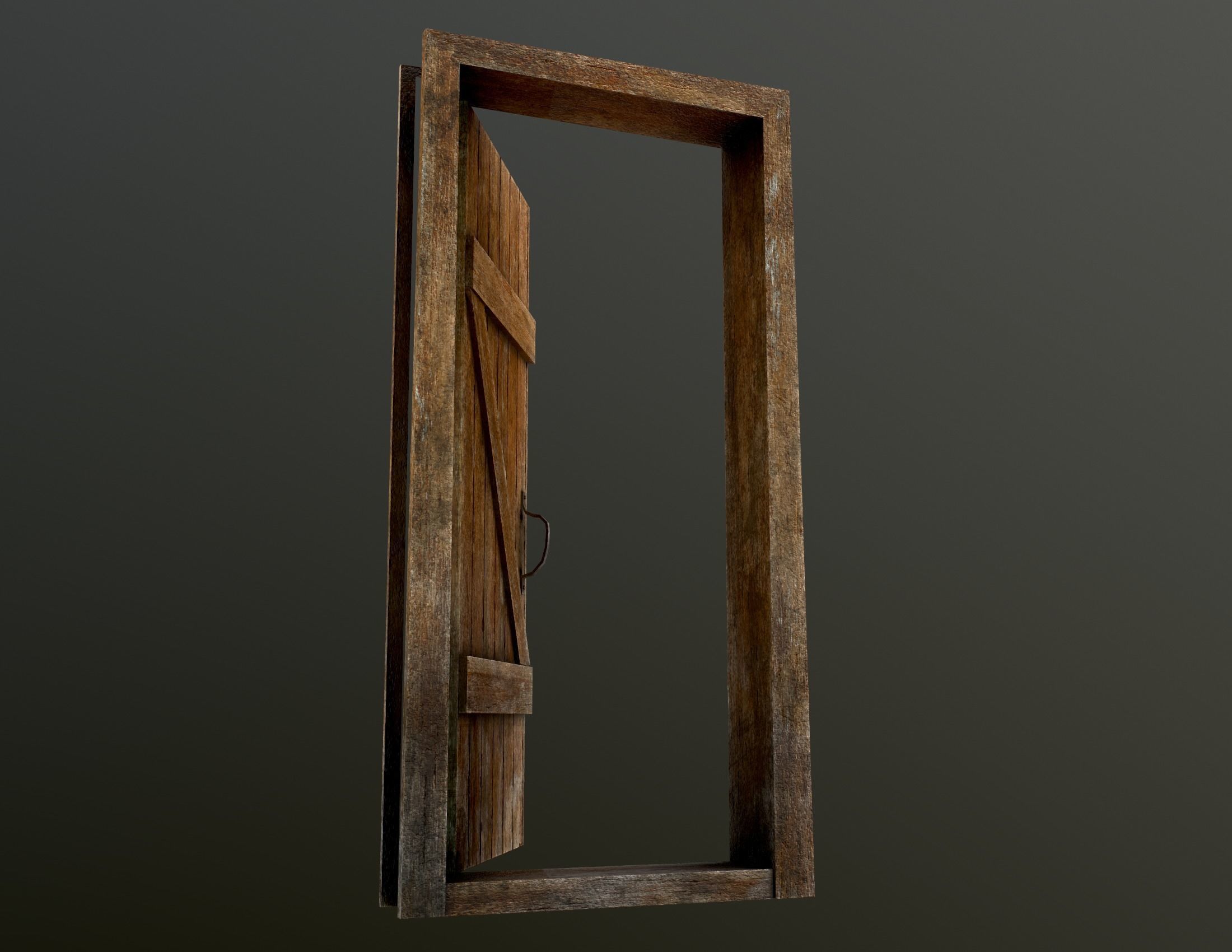 Old Wooden Door Low-poly 3D model_6