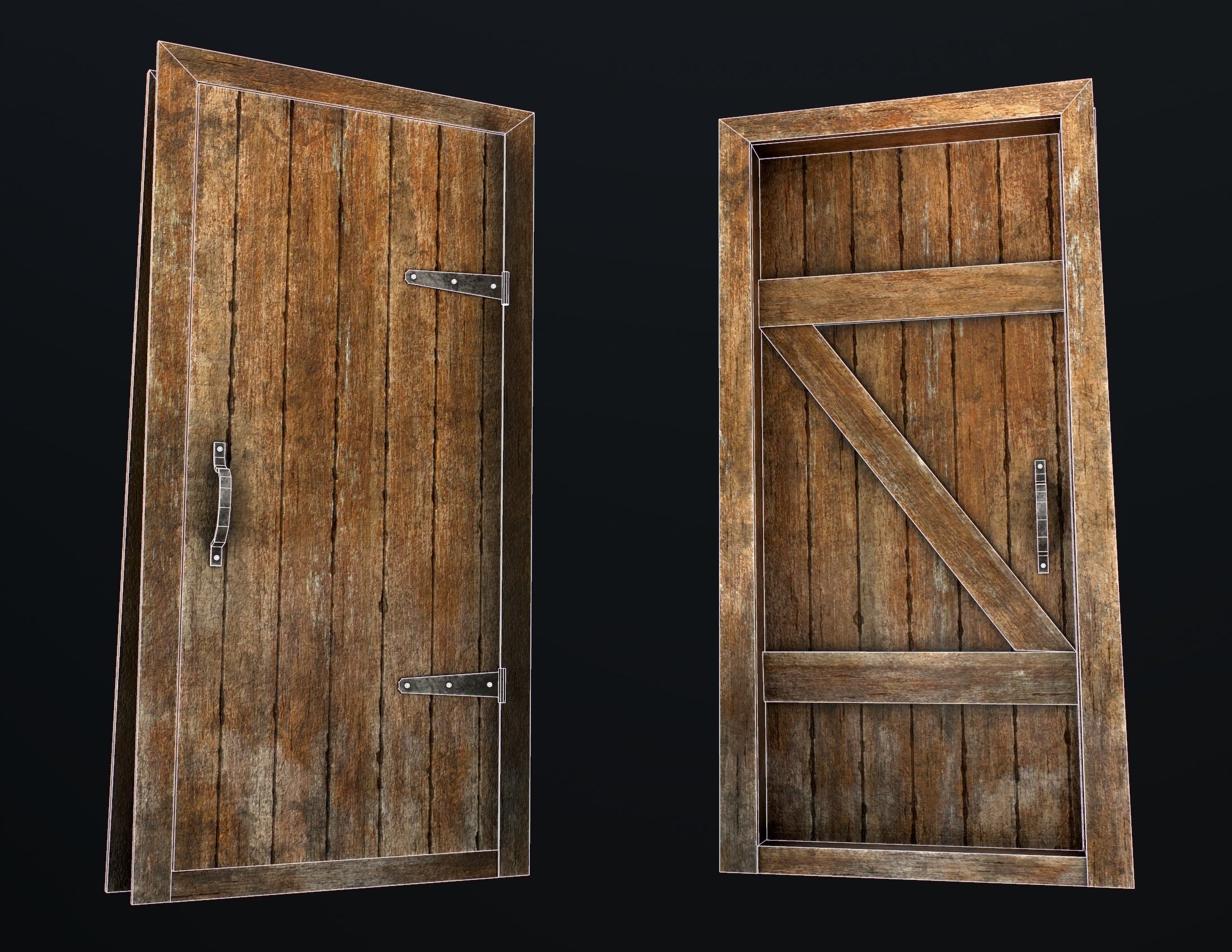 Old Wooden Door Low-poly 3D model_3
