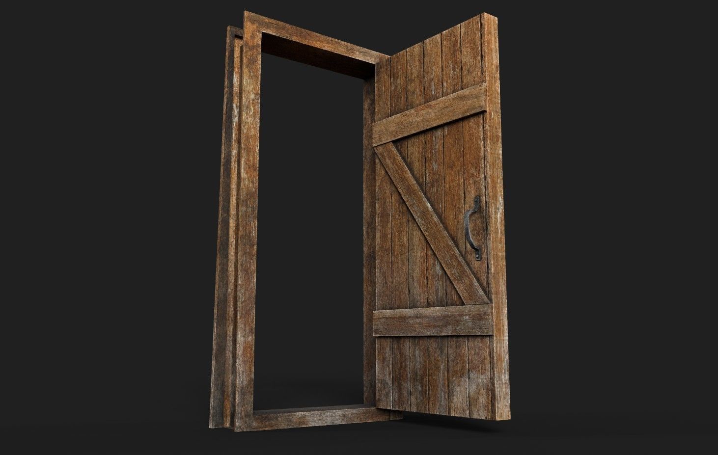 Old Wooden Door Low-poly 3D model_2
