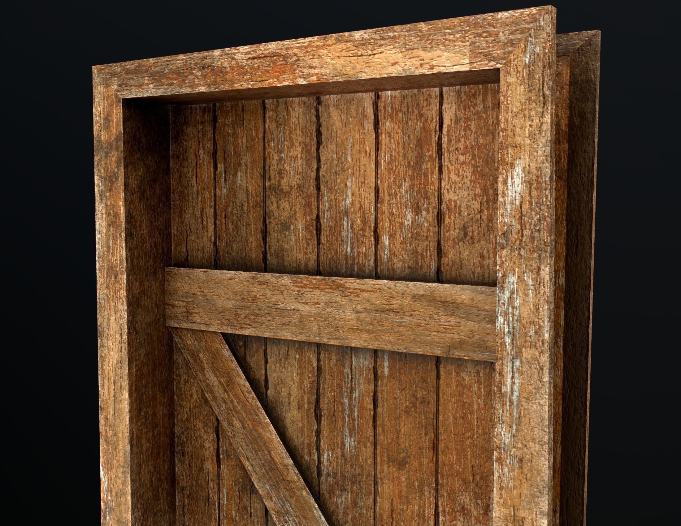 Old Wooden Door Low-poly 3D model_19