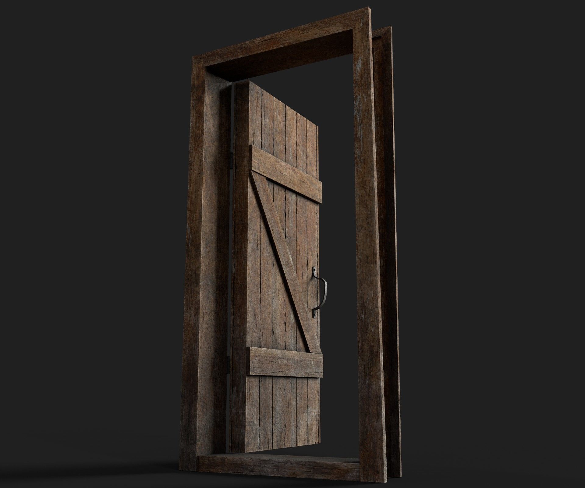 Old Wooden Door Low-poly 3D model_4