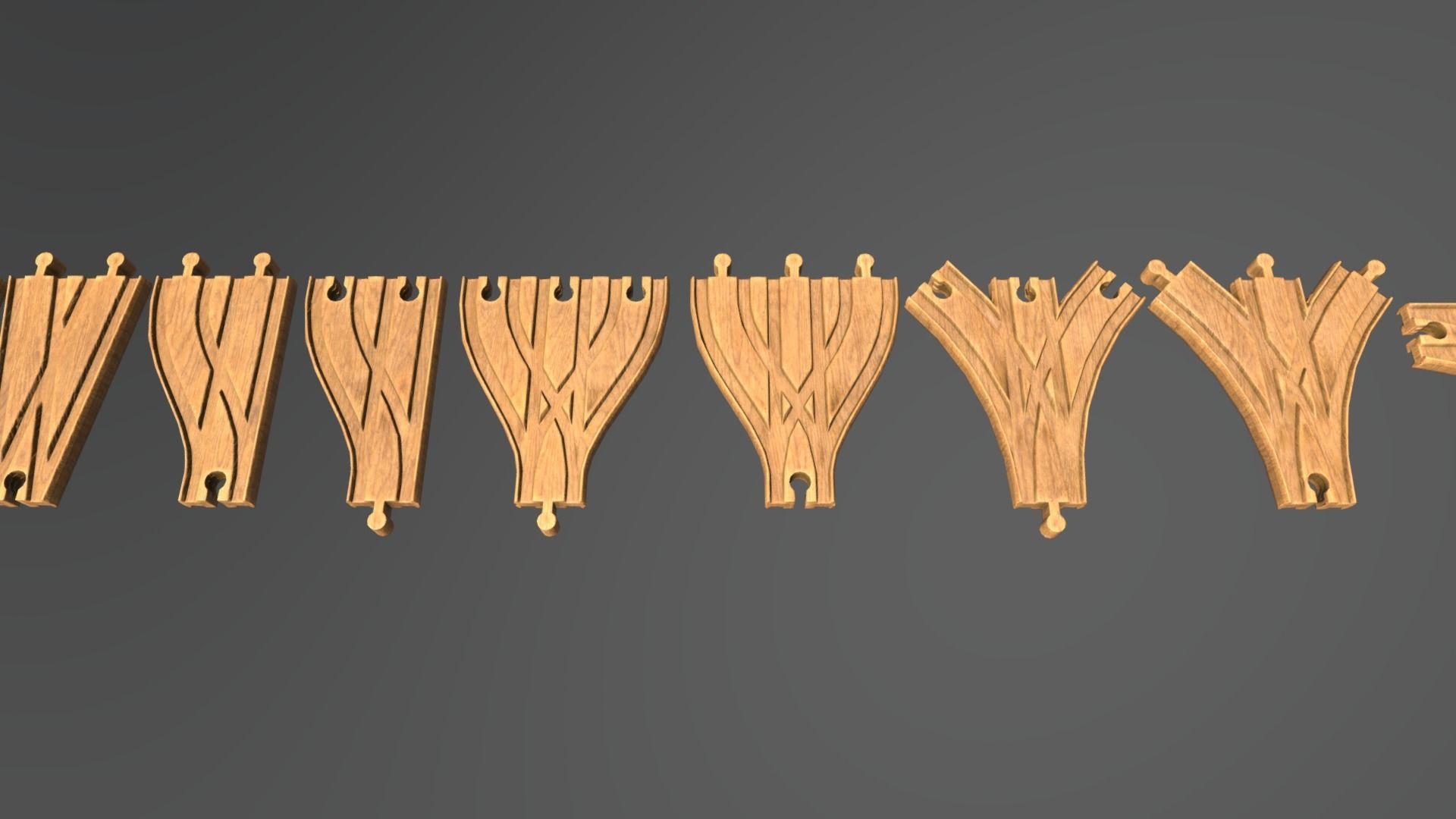 Wooden Toy Train Set Low-poly 3D model_5
