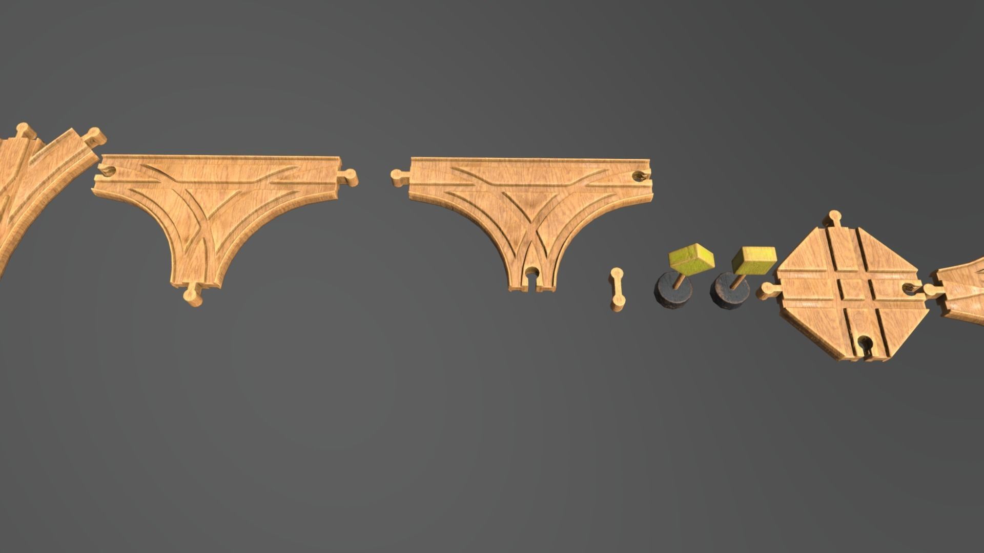 Wooden Toy Train Set Low-poly 3D model_6