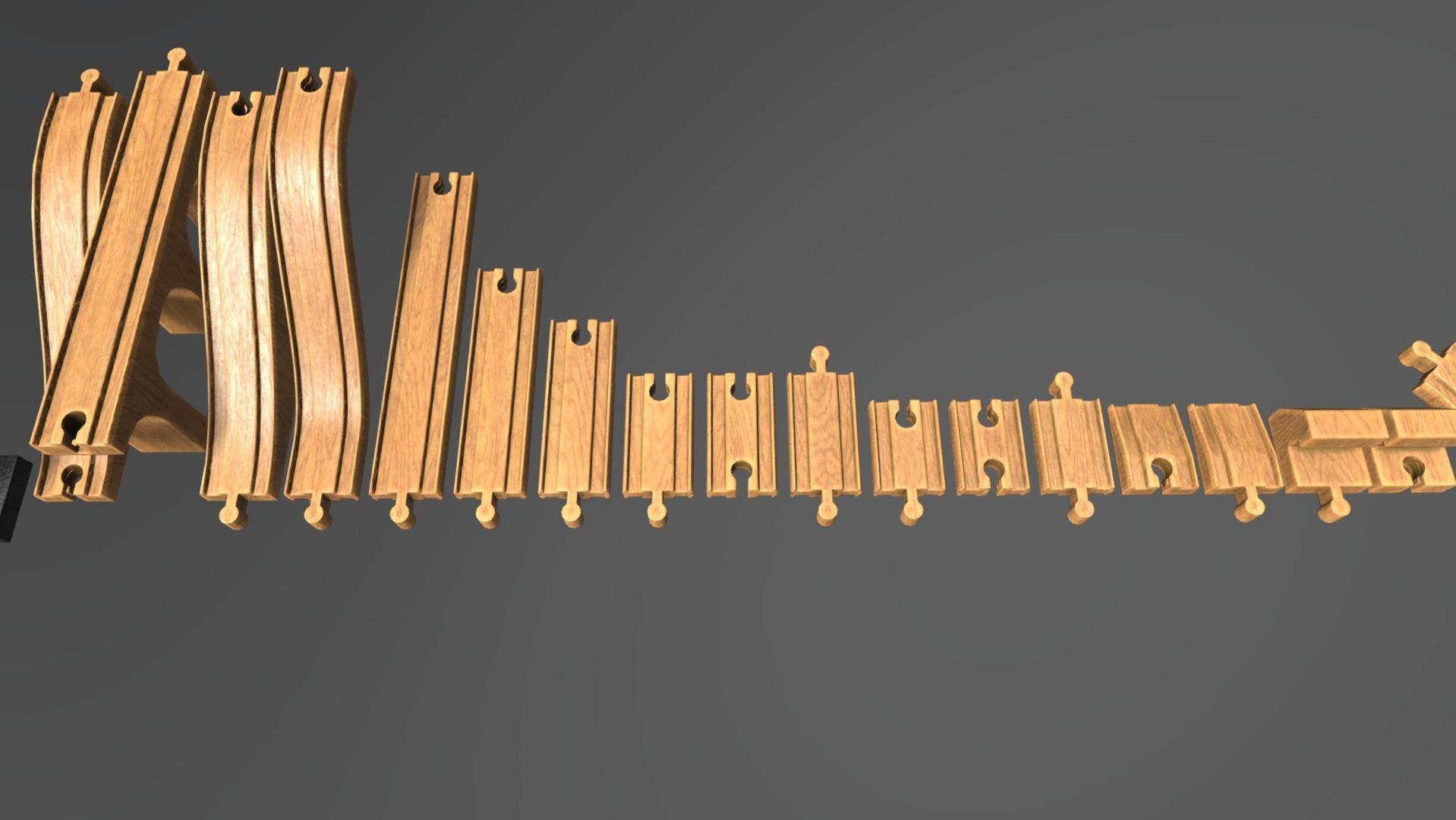 Wooden Toy Train Set Low-poly 3D model_3