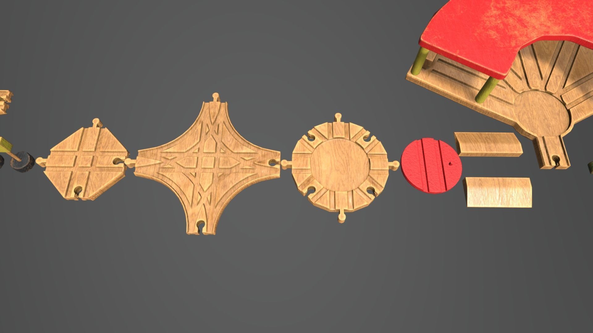 Wooden Toy Train Set Low-poly 3D model_7