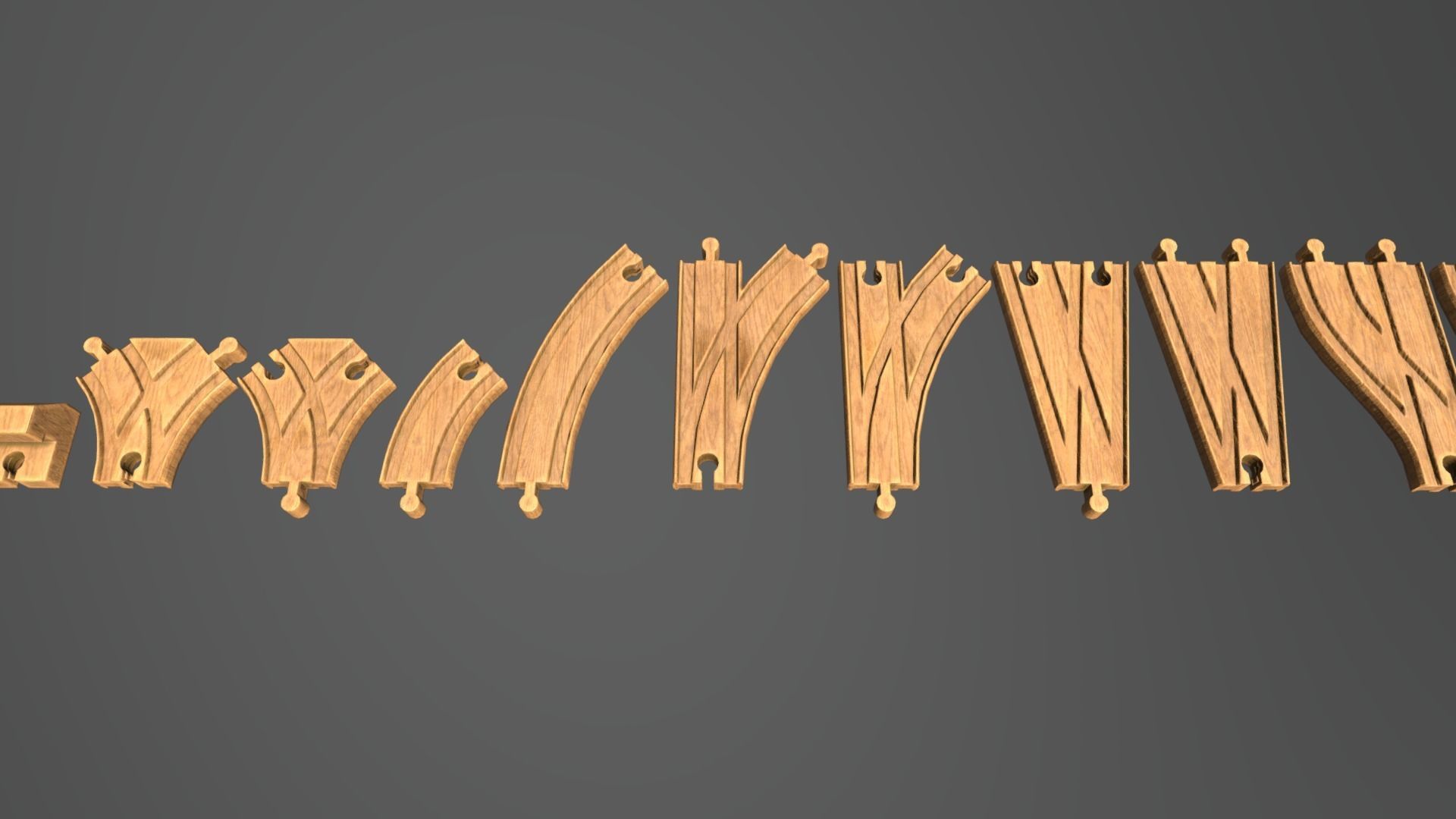 Wooden Toy Train Set Low-poly 3D model_4